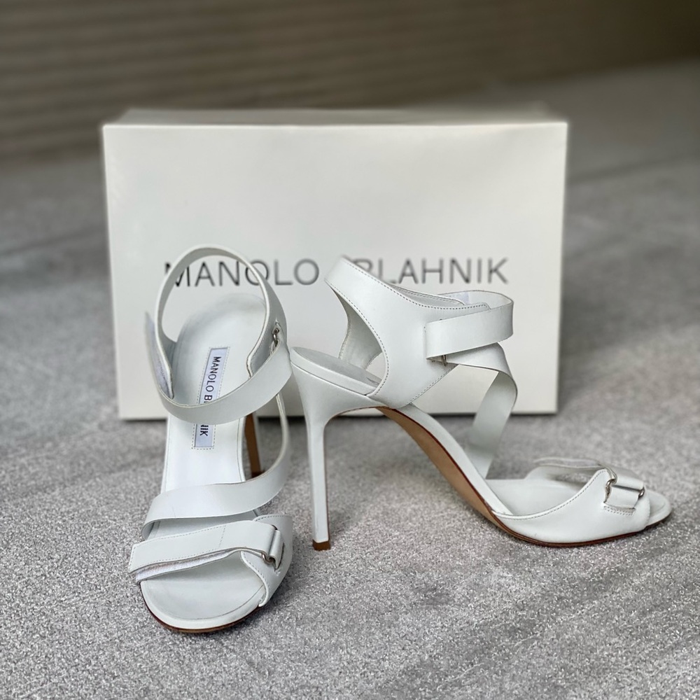 Manolo Blahnik white calf leather sandals